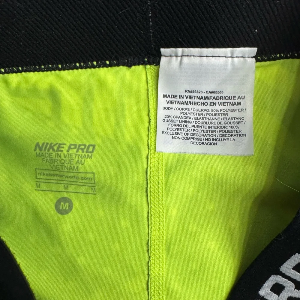Nike Pro Dri-Fit Womens Size Medium Black Lime Green Gym Active Capri Leggings - Picture 3 of 6